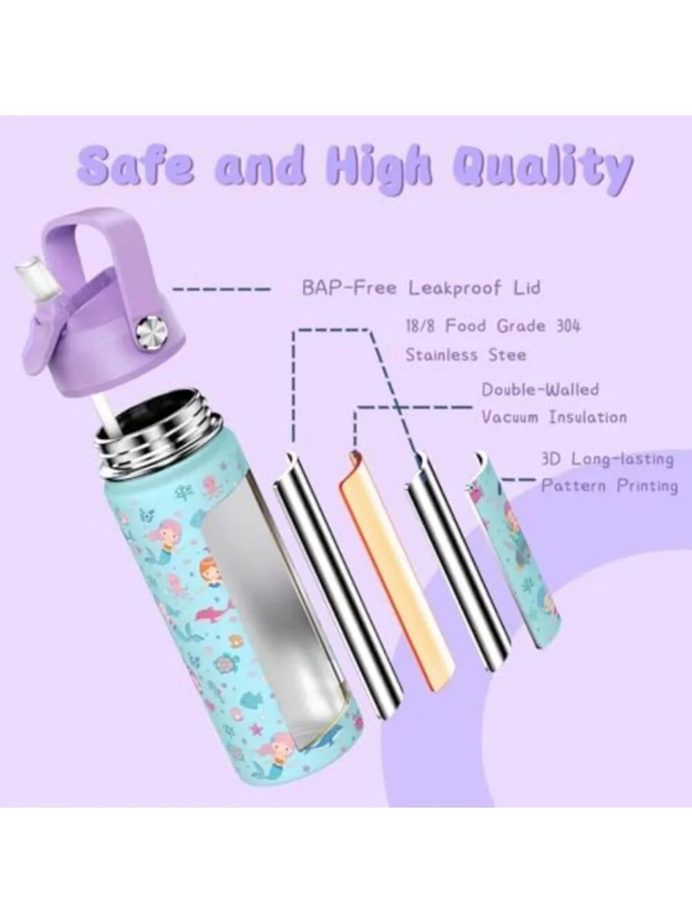 18oz Insulated Kids Water Bottle with Straw Lid - Durable Stainless Steel